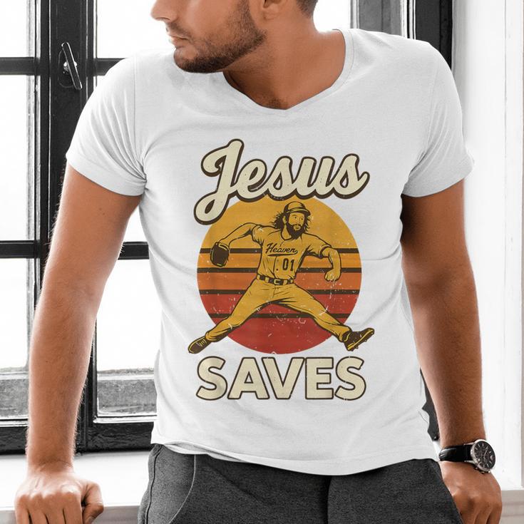 Youth Boy Baseball Jesus Saves Christian Baseball Religious Men's V-Neck T-Shirt Youth Boy Baseball Jesus Saves Christian Baseball Religious Men's V-Neck T-Shirt