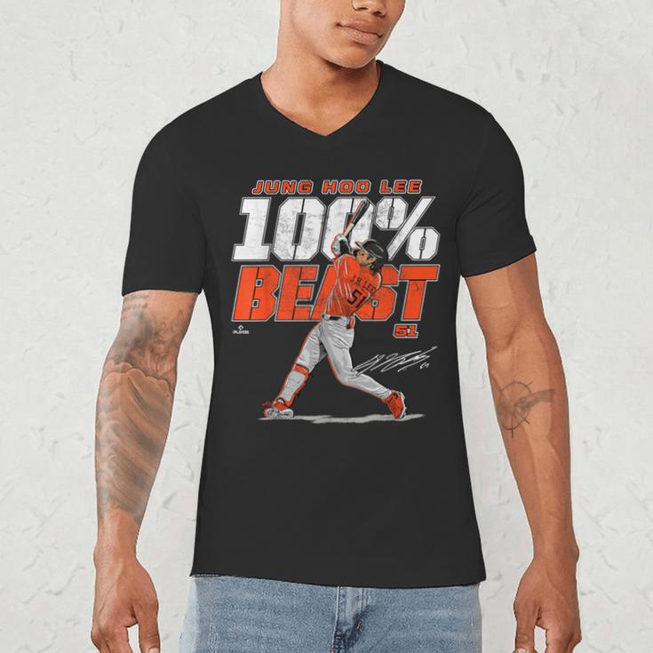 100 Beast Jung Hoo Lee San Francisco Baseball MLBPA Men's V-Neck T-Shirt