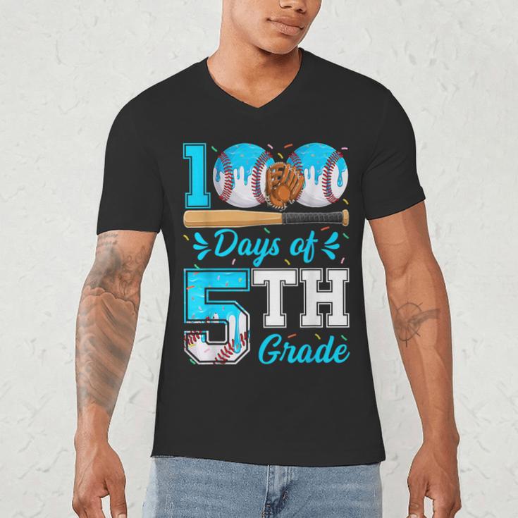 100 Days Of 5th Grade Baseball 100th Day Of School Boys Kids Men's V-Neck T-Shirt 100 Days Of 5th Grade Baseball 100th Day Of School Boys Kids Men's V-Neck T-Shirt