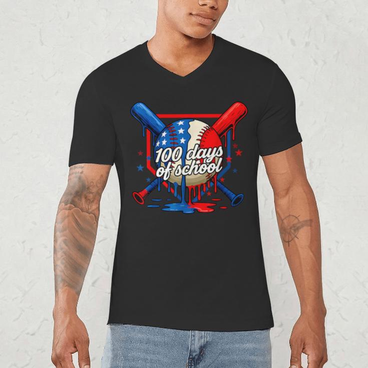 100 Days Of School 100th Day Youth Drip Baseball Boys Kid Men's V-Neck T-Shirt 100 Days Of School 100th Day Youth Drip Baseball Boys Kid Men's V-Neck T-Shirt