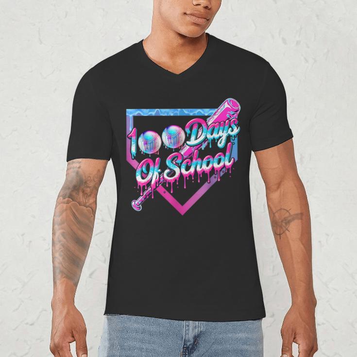100 Days Of School Baseball 100th Day Ice Cream Boys Kids Men's V-Neck T-Shirt 100 Days Of School Baseball 100th Day Ice Cream Boys Kids Men's V-Neck T-Shirt