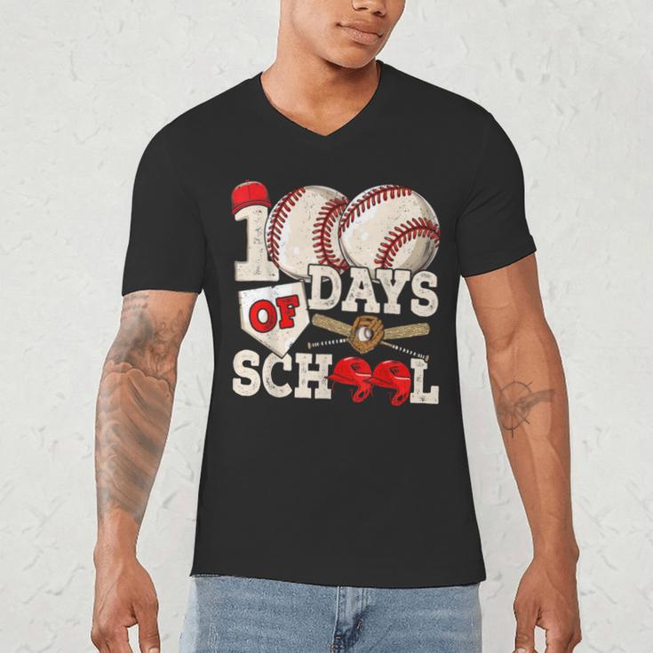100 Days Of School Baseball 100th Day Of School Kids Teacher Men's V-Neck T-Shirt