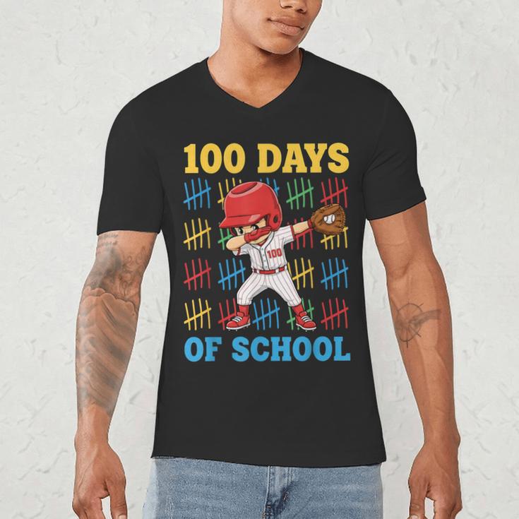 100 Days Of School Baseball Bat 100th Day Of School Boys Men's V-Neck T-Shirt 100 Days Of School Baseball Bat 100th Day Of School Boys Men's V-Neck T-Shirt