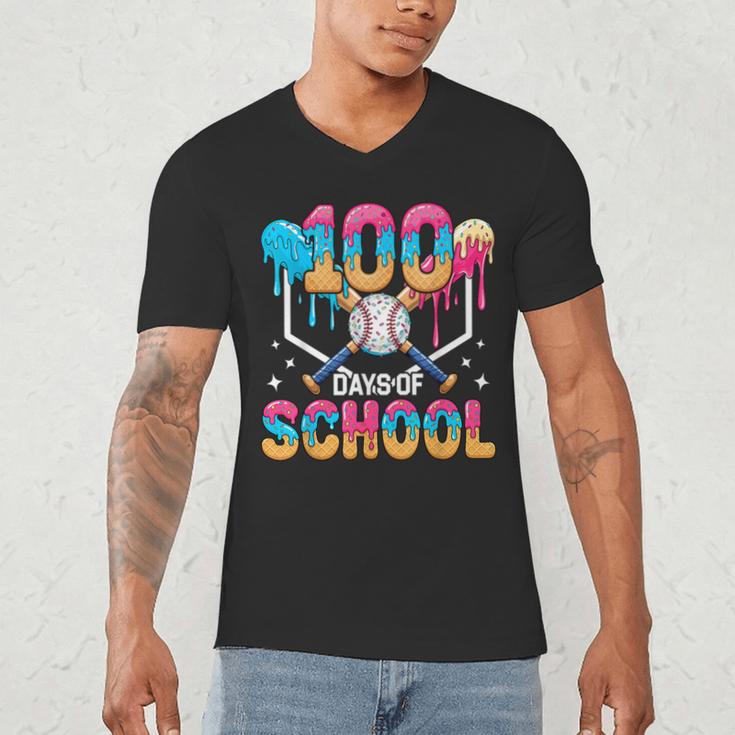 100 Days Of School Baseball Boys Ice Cream Drip 100th Day Men's V-Neck T-Shirt 100 Days Of School Baseball Boys Ice Cream Drip 100th Day Men's V-Neck T-Shirt