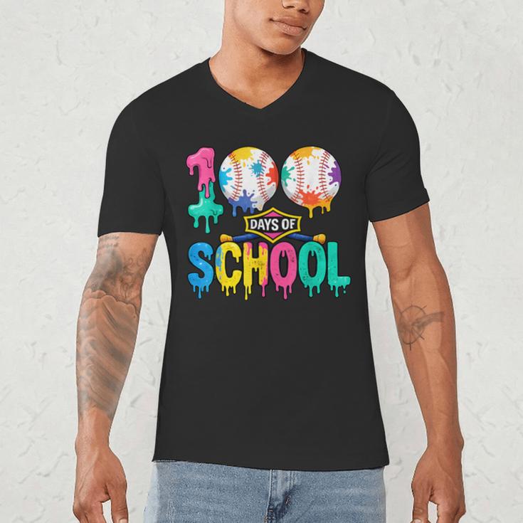 100 Days Of School Baseball Boys Kids Colorful 100th Day Men's V-Neck T-Shirt