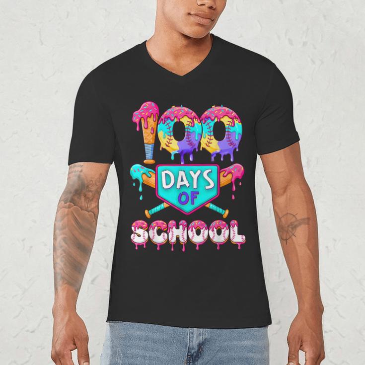 100 Days Of School Baseball Boys Kids Men's V-Neck T-Shirt 100 Days Of School Baseball Boys Kids Men's V-Neck T-Shirt