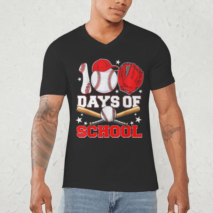 100 Days Of School Baseball Boys Kids Students Men's V-Neck T-Shirt 100 Days Of School Baseball Boys Kids Students Men's V-Neck T-Shirt