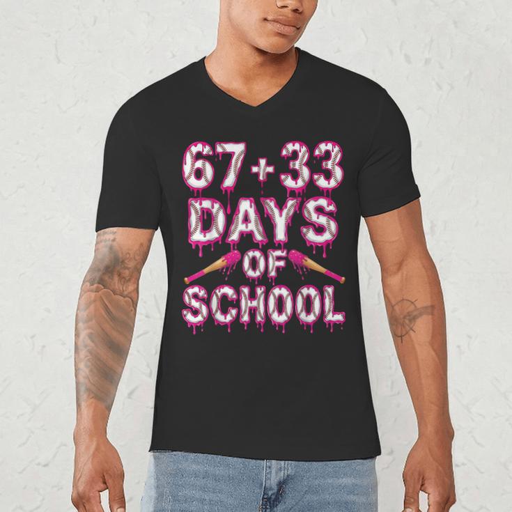 100 Days Of School Baseball Boys Six Seven Drip 100th Day Men's V-Neck T-Shirt