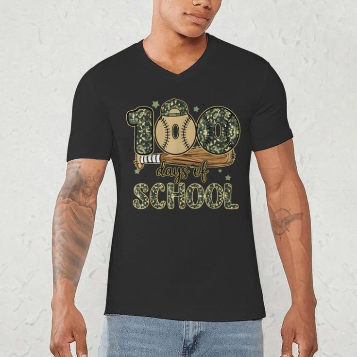 100 Days Of School Baseball Camo Boys Kids 100th Day Men's V-Neck T-Shirt 100 Days Of School Baseball Camo Boys Kids 100th Day Men's V-Neck T-Shirt