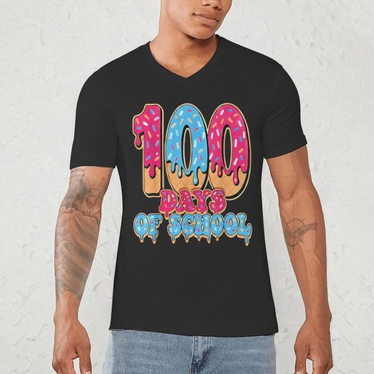 100 Days Of School Baseball Drip 100th Day Of School Men's V-Neck T-Shirt