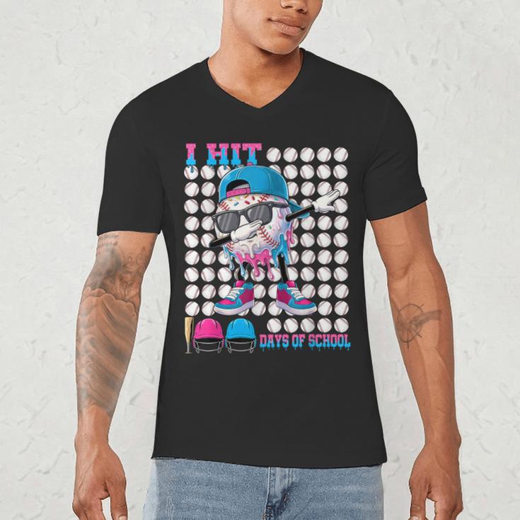 100 Days Of School Baseball Drip Boys Kids 100th Day School Men's V-Neck T-Shirt