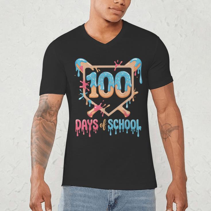 100 Days Of School Baseball Drip 100 Days Of School Men's V-Neck T-Shirt 100 Days Of School Baseball Drip 100 Days Of School Men's V-Neck T-Shirt