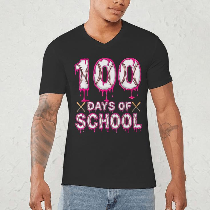 100 Days Of School Baseball Ice Cream Drip 100th Day Boys Men's V-Neck T-Shirt 100 Days Of School Baseball Ice Cream Drip 100th Day Boys Men's V-Neck T-Shirt