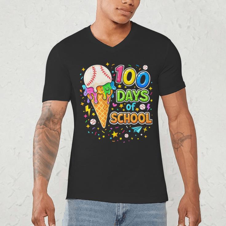100 Days Of School Baseball Ice Cream Drip Boys Kids Player Men's V-Neck T-Shirt