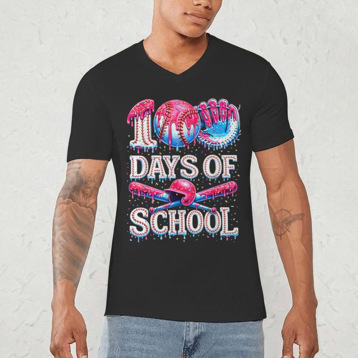 100 Days Of School Baseball Lover Donut Drip Boy Girl Men's V-Neck T-Shirt 100 Days Of School Baseball Lover Donut Drip Boy Girl Men's V-Neck T-Shirt