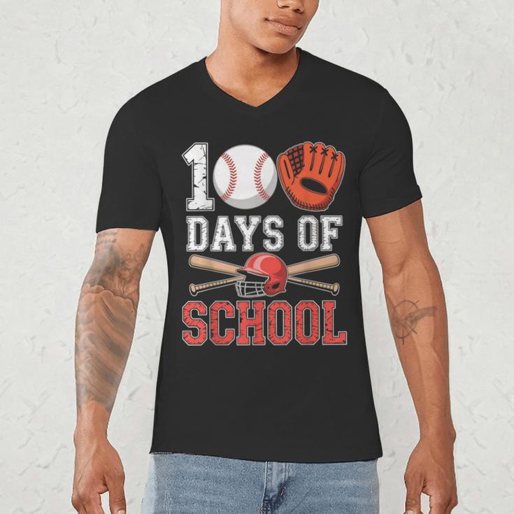 100 Days Of School Baseball Player Teacher Student Men's V-Neck T-Shirt 100 Days Of School Baseball Player Teacher Student Men's V-Neck T-Shirt