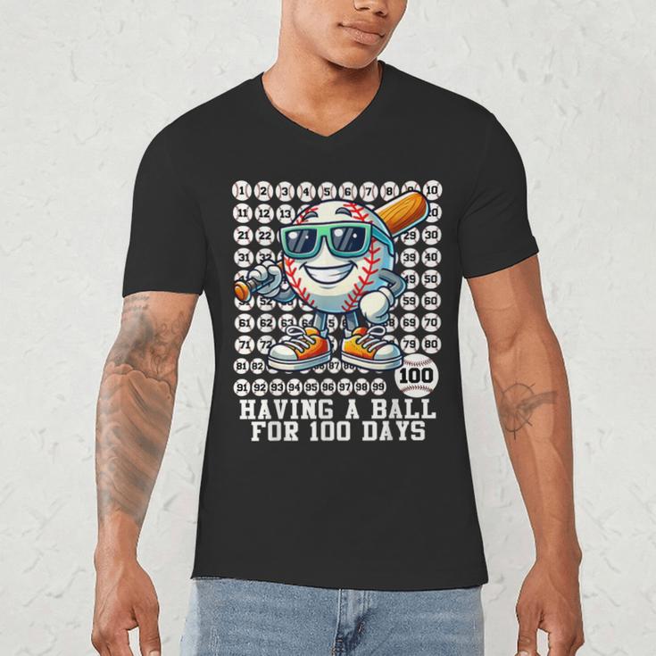 100 Days Of School Boys Baseball 100th Day Of School Kids Men's V-Neck T-Shirt 100 Days Of School Boys Baseball 100th Day Of School Kids Men's V-Neck T-Shirt