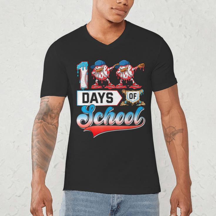 100 Days Of School Boys Baseball Drip 100th Day Dabbing Ball Men's V-Neck T-Shirt 100 Days Of School Boys Baseball Drip 100th Day Dabbing Ball Men's V-Neck T-Shirt