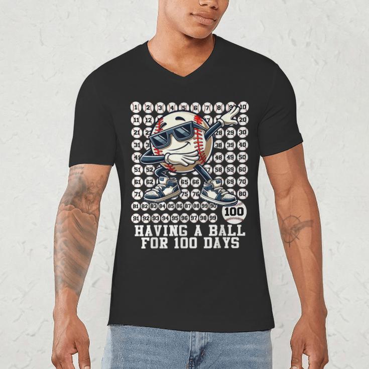 100 Days Of School Boys Dabbing Baseball 100th Day Of School Men's V-Neck T-Shirt 100 Days Of School Boys Dabbing Baseball 100th Day Of School Men's V-Neck T-Shirt