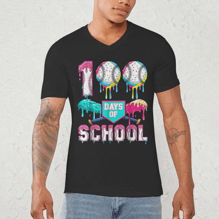 100 Days Of School Boys Kids 100th Day Of School Baseball Men's V-Neck T-Shirt