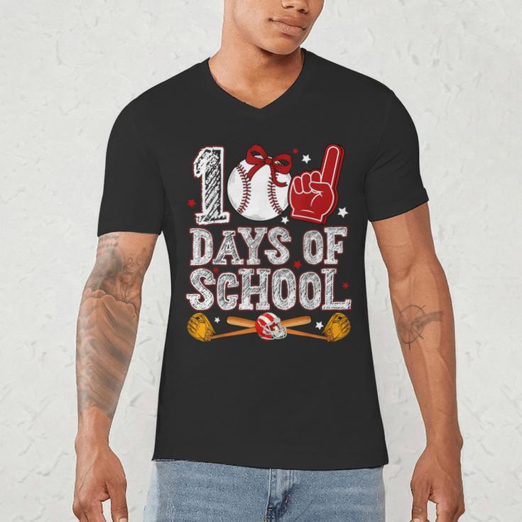 100 Days Of School Cute Bow Baseball Boy Girl Teacher Men's V-Neck T-Shirt 100 Days Of School Cute Bow Baseball Boy Girl Teacher Men's V-Neck T-Shirt