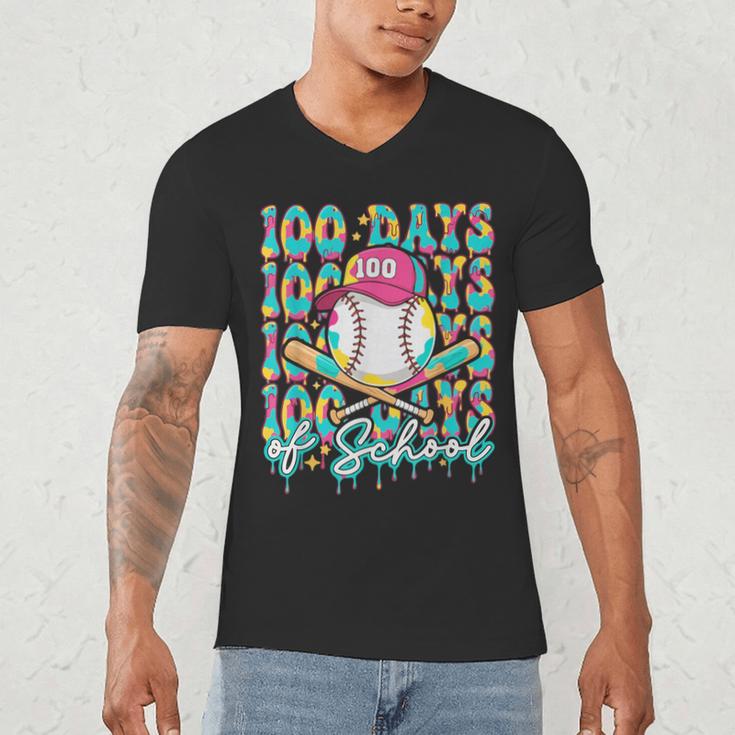 100 Days Of School Drip Baseball 100th Day Baseball School Men's V-Neck T-Shirt 100 Days Of School Drip Baseball 100th Day Baseball School Men's V-Neck T-Shirt