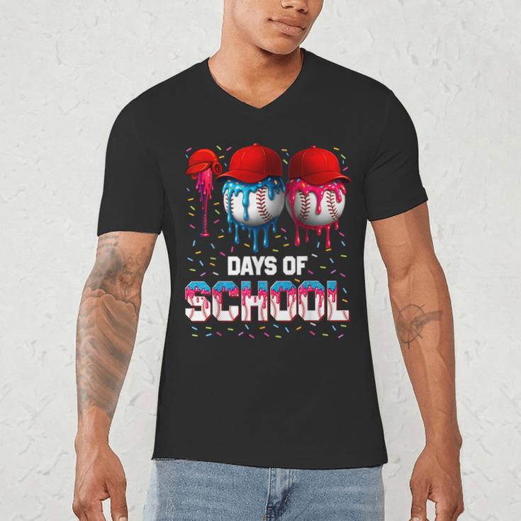 100 Days Of School Dripping Baseball 100th Day Teacher Boy Men's V-Neck T-Shirt