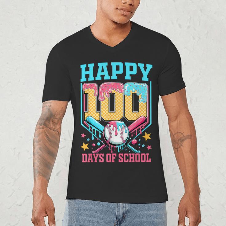100 Days Of School Kids Baseball Drip 100th Day Of School Men's V-Neck T-Shirt 100 Days Of School Kids Baseball Drip 100th Day Of School Men's V-Neck T-Shirt