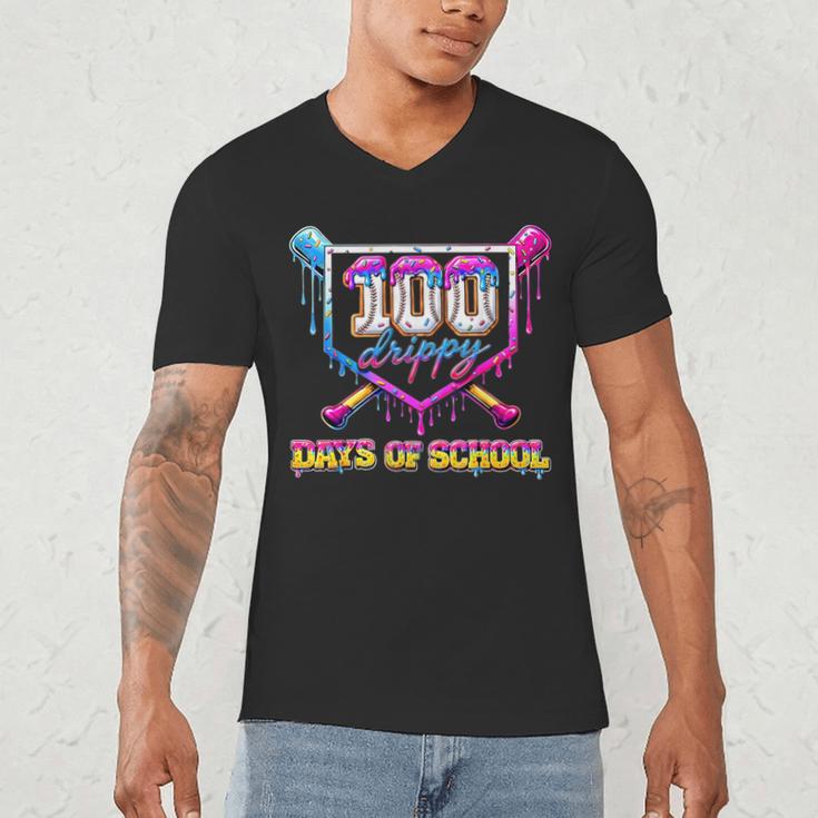 100 Drippy Days Of School Baseball For Boy Kids Men's V-Neck T-Shirt 100 Drippy Days Of School Baseball For Boy Kids Men's V-Neck T-Shirt