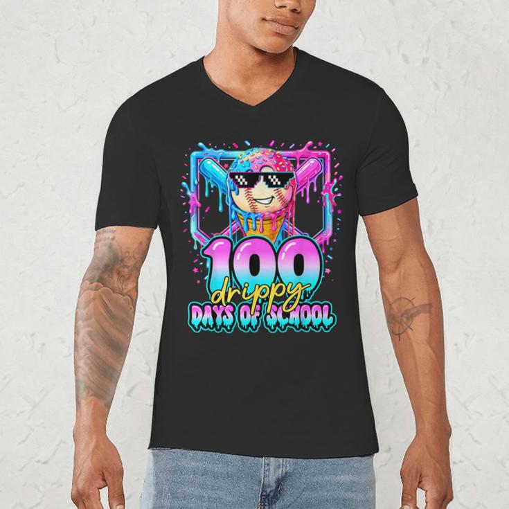 100 Drippy Days Of School Baseball Ice Cream 100th Day Boys Men's V-Neck T-Shirt