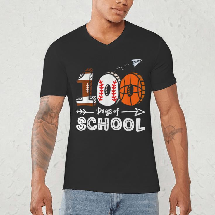 100th Day Of School Basketball Baseball Football Kids Boys Men's V-Neck T-Shirt 100th Day Of School Basketball Baseball Football Kids Boys Men's V-Neck T-Shirt