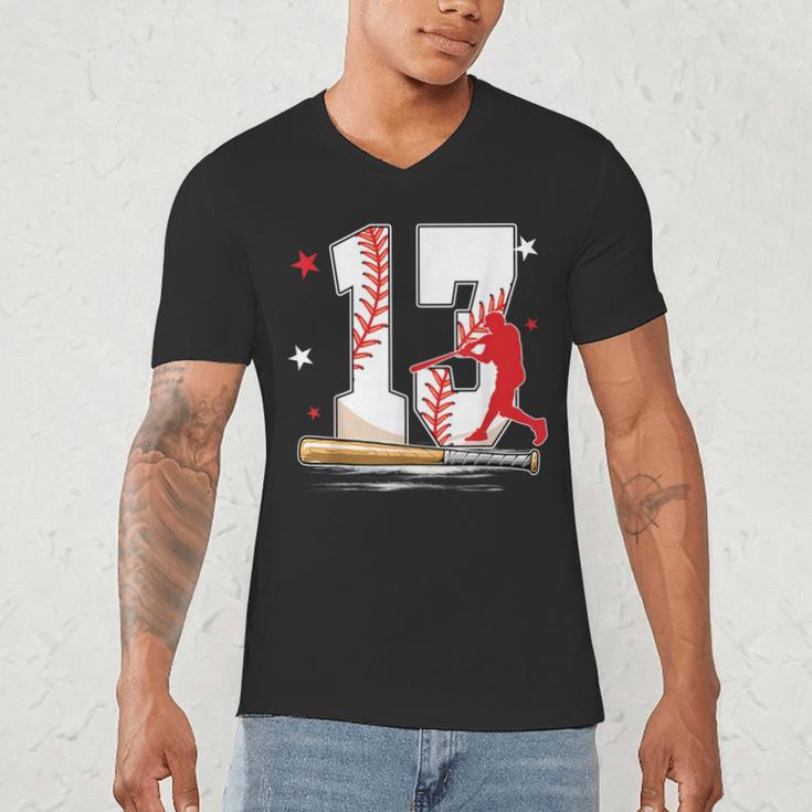 13 Years Old Baseball Birthday Boy 13th Bday Party Men's V-Neck T-Shirt 13 Years Old Baseball Birthday Boy 13th Bday Party Men's V-Neck T-Shirt