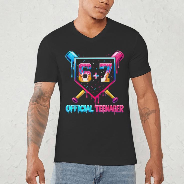 13th Birthday Official Teenager 67 Baseball Drip Boys Men's V-Neck T-Shirt 13th Birthday Official Teenager 67 Baseball Drip Boys Men's V-Neck T-Shirt