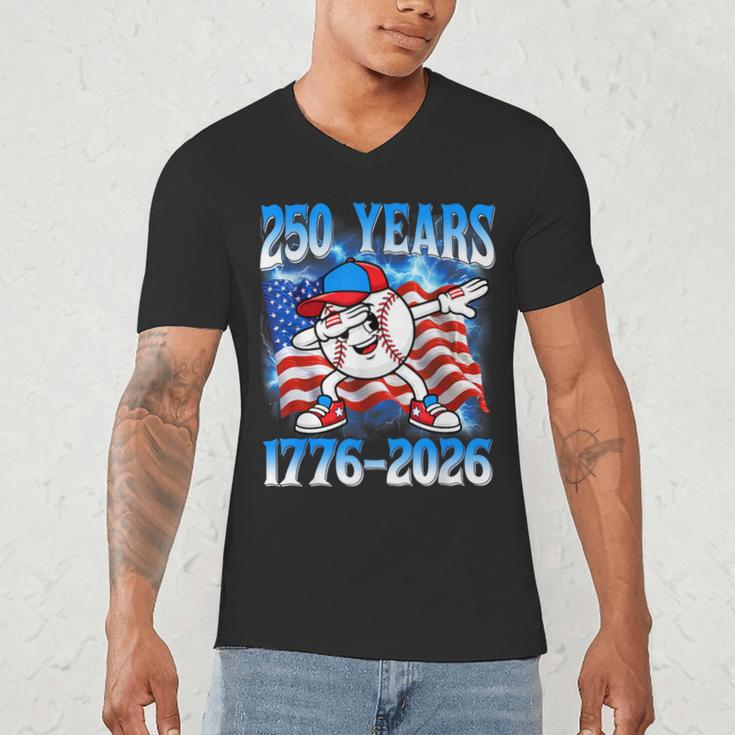 250 Years 1776 2026 250th Baseball American Flag 4th Of July Men's V-Neck T-Shirt 250 Years 1776 2026 250th Baseball American Flag 4th Of July Men's V-Neck T-Shirt