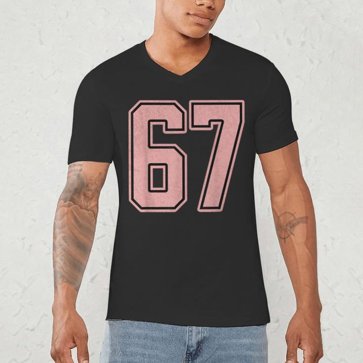 6 7 Number 67 Baseball Meme Tee For Women Men's V-Neck T-Shirt 6 7 Number 67 Baseball Meme Tee For Women Men's V-Neck T-Shirt
