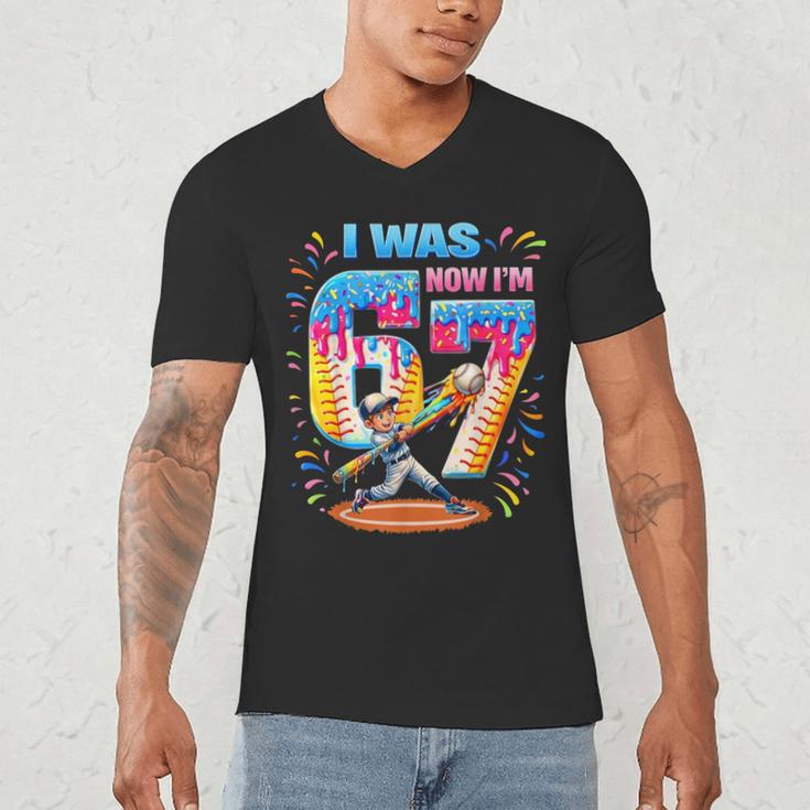 I Was 6 Now I'm 7 Baseball Birthday Boy For Teens Kids Men's V-Neck T-Shirt I Was 6 Now I'm 7 Baseball Birthday Boy For Teens Kids Men's V-Neck T-Shirt