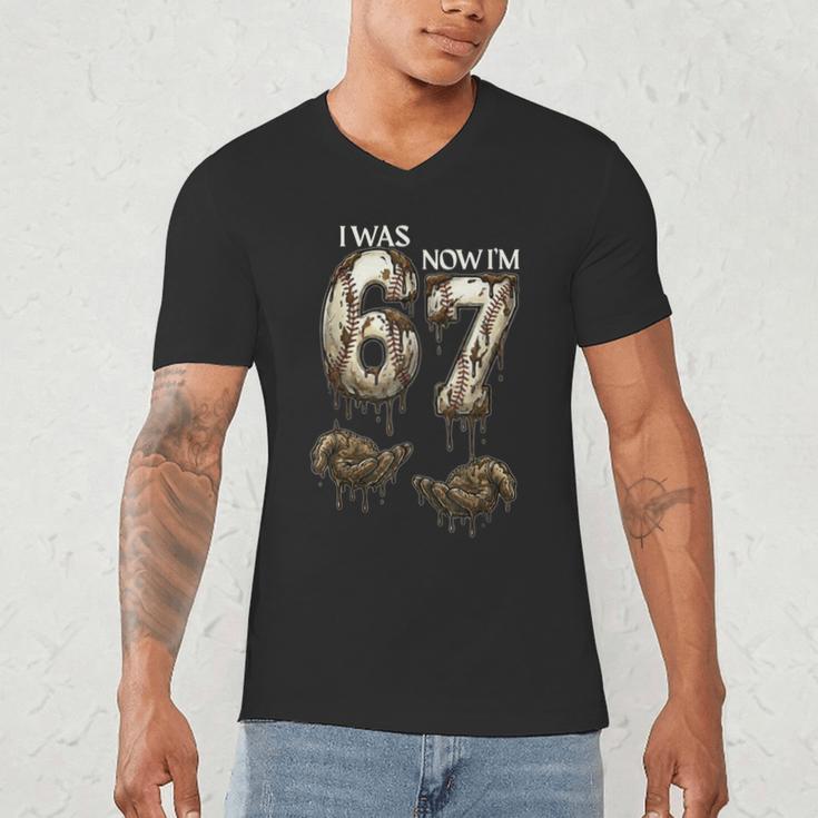 I Was 6 Now I'm 7 Baseball 6 7 Birthday Boys Girls Men's V-Neck T-Shirt I Was 6 Now I'm 7 Baseball 6 7 Birthday Boys Girls Men's V-Neck T-Shirt