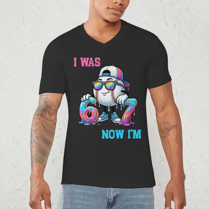 I Was 6 Now I'm 7 Baseball Birthday Drip Ice Cream Boy Men's V-Neck T-Shirt I Was 6 Now I'm 7 Baseball Birthday Drip Ice Cream Boy Men's V-Neck T-Shirt