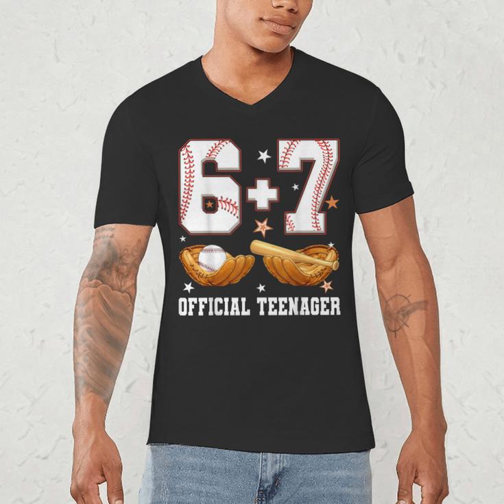 67 13 Year Old Official Teenager Baseball Boy 13th Birthday Men's V-Neck T-Shirt