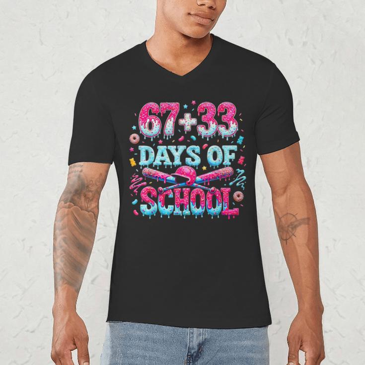 67 33 Days Of School Baseball Drip 100th Day Of School Boys Men's V-Neck T-Shirt