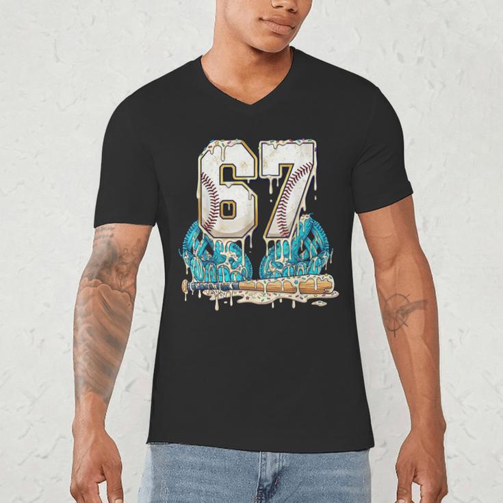 67 Baseball Drip Boys Youth Kids 6-7 Ice Cream Dripping 6 7 Men's V-Neck T-Shirt