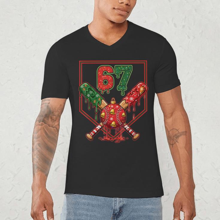 67 Baseball Drip Christmas Meme Six Seven Gen Alpha Slang Men's V-Neck T-Shirt