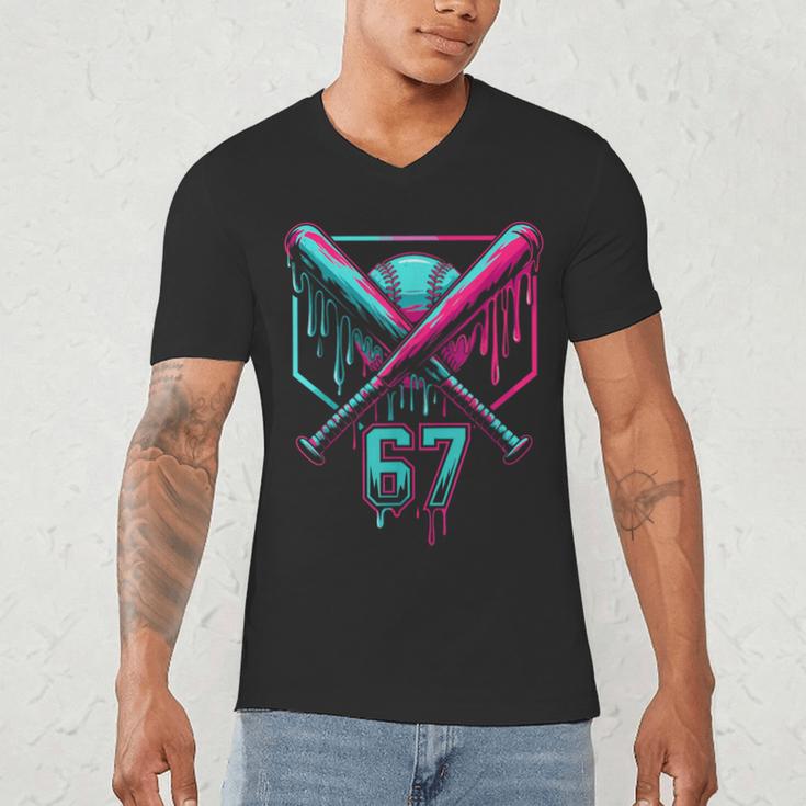 67 Baseball Drip Six Seven Gen Alpha Slag Men's V-Neck T-Shirt 67 Baseball Drip Six Seven Gen Alpha Slag Men's V-Neck T-Shirt