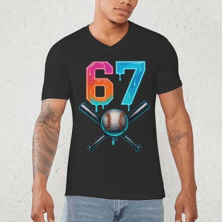 67 Baseball Meme Cool Drip Number 67 Player Or 67th Birthday Men's V-Neck T-Shirt 67 Baseball Meme Cool Drip Number 67 Player Or 67th Birthday Men's V-Neck T-Shirt