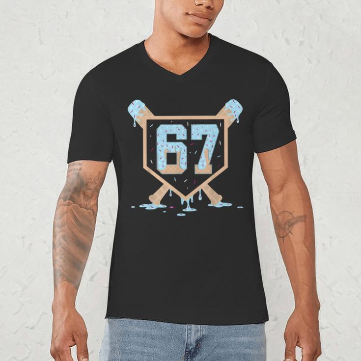 67 Ice Cream Drip Baseball Meme Six Seven Gen Alpha Men's V-Neck T-Shirt 67 Ice Cream Drip Baseball Meme Six Seven Gen Alpha Men's V-Neck T-Shirt
