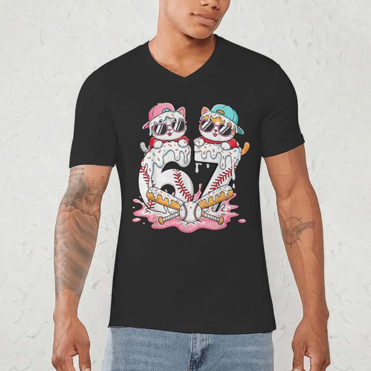 67 Meme Kawaii Cats Baseball Ice Cream Drip 6 7 Kids Men's V-Neck T-Shirt 67 Meme Kawaii Cats Baseball Ice Cream Drip 6 7 Kids Men's V-Neck T-Shirt