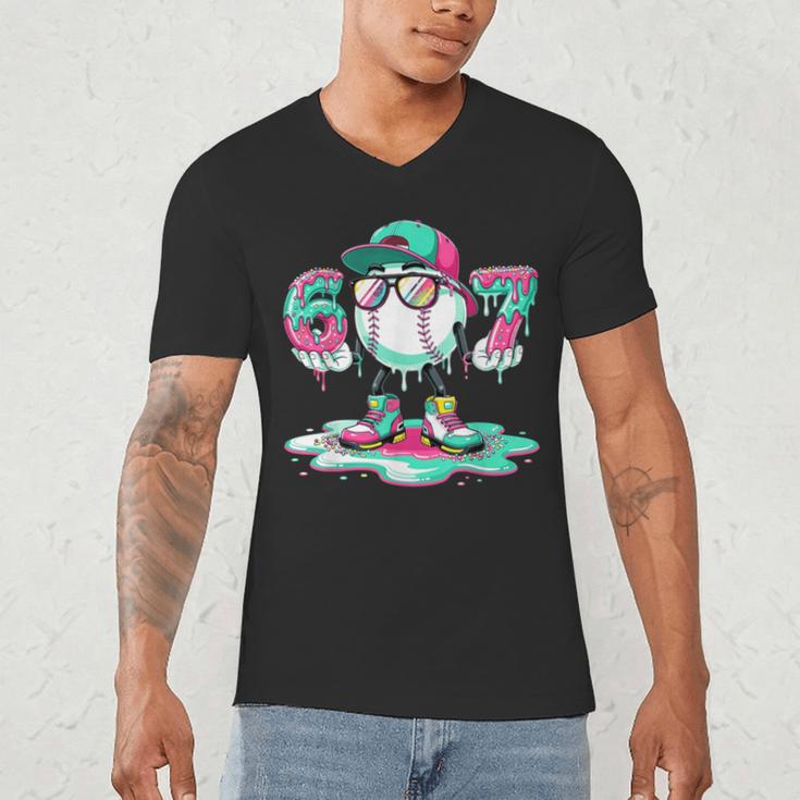 67 Meme Six Seven 6 7 Meme Baseball Ice Cream Drip Men's V-Neck T-Shirt