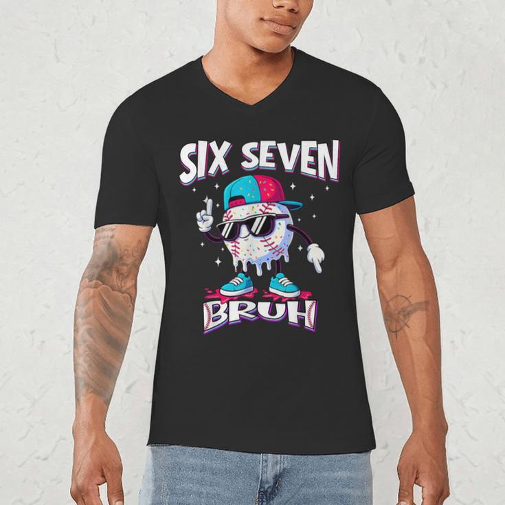 67 Meme Six Seven Bruh Baseball Ice Cream Drip Men's V-Neck T-Shirt