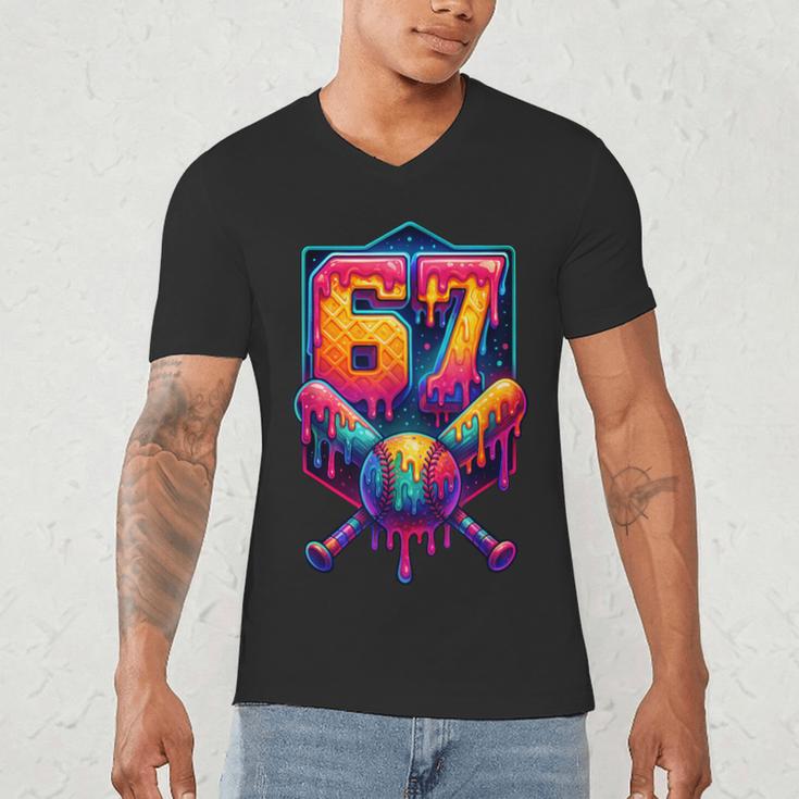67 Meme Trendy Baseball Number 67 Player Six Seven Men's V-Neck T-Shirt 67 Meme Trendy Baseball Number 67 Player Six Seven Men's V-Neck T-Shirt