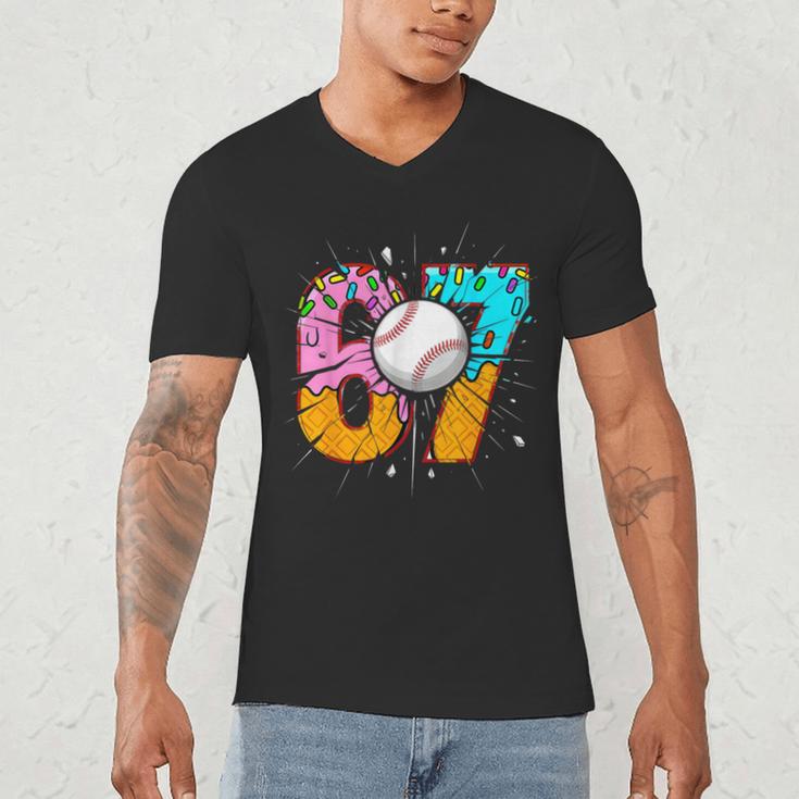 67 Six Seven 6 7 Boys 67 Baseball Ice Cream Drip 6 7 Men's V-Neck T-Shirt
